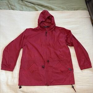 Woolrich Womens Sz L Red Solid Long Sleeve Hooded Rain Jacket